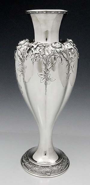 Tiffany sterling vase with applied ivy and roses